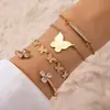 Joias Transfronteiriças Nova Moda Pulseira Simples de Borboleta de Alto Padrão Dourada com Diamante Pulseira Aberta Conjunto de Quatro Peças