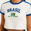 2024 Estética Bordada con Letras Brasileñas Estética Retro Top Verano Camiseta Patrón Bordado Manga Corta traje Verano