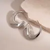 Pendientes de Acero con Aguja Europea y Americana Transfronterizos, Forma de C, Superficie Lisa, Pendientes Huecos de Moda y Simples, Pendientes Exagerados de Lujo Ligero para Mujer