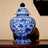 Porcelana Azul y Blanca Estilo Chino Cerámica Florero Cerámica Tarro General con Tapa Flores Hidropónicas Plantación Verde Porcelana Azul y Blanca Nuevo Estilo Chino