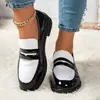 Comercio electrónico transfronterizo, talla grande, nueva colección primavera/otoño 2026, mocasines de tacón grueso para mujer, estilo británico, sin cordones, de tacón bajo, zapatos pequeños de piel