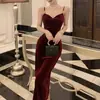 Vestido de Terciopelo de Alta Gama para Mujer, Ropa de Verano, Elegante Vestido Lencero Femenino con Cintura Plisada y Diseño que se Ajusta a la Cadera