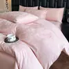 Conjunto de Roupa de Cama Quatro Peças de Algodão de Fibra Longa 60s Lavado, Toda em Algodão, Espessado, Escovado, Luxo Leve Classe A, Jacquard Bordado Tridimensional, Roupa de Cama 100% Algodão
