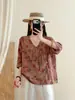 Nuevo Top con Botones y Cuello en V Verano 2026, Camisa de Gasa de Algodón Estampada de Doble Capa, Manga Media, Talla Grande, Estilo Holgado y Artístico
