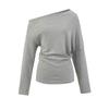 Estilo Puro Desejo Ombro Caído Gola Uma Linha Manga Longa Plissada Camiseta + Calça Reta Plissada Terno Casual Sexy para Mulheres