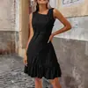 Verão 2026 Novo Estilo Europeu e Americano Transfronteiriço Comércio Exterior Fornecimento Cor Sólida Fashionável Elegante Sem Mangas Tamanho Plus Vestido Feminino