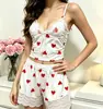 Comércio Exterior Europeu e Americano Novo Estilo Lingerie Sexy Roupa de Casa Imitação Seda de Gelo Renda Estampada Conjunto de Camisola e Shorts Pijama Atacado