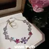 Collar de Flor de Melocotón y Flor de Lirio Morado con Piedras Preciosas Conjunto de Collar de Cubo de Azúcar Morado Lavanda Couture