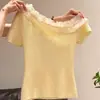 Estilo Puro Desejo Blusa Manga Curta Patchwork de Renda Emagrecedora de Um Ombro 2026 Verão Nova Deslumbrante Moda Slim Fit