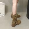 Botas vaqueras occidentales de tacón grueso para mujer 2025 Nuevas botas cortas de verano, primavera y otoño, botas de tacón alto retro hasta la mitad de la pantorrilla