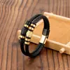 Nova Pulseira de Couro Trançado em Camadas com Aço Inoxidável e Fecho Magnético Estilo Punk Vintage para Homens, Versátil e Personalizada