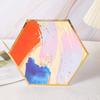 Europa y Estados Unidos nuevo plato de papel hexagonal color bronceado sub-sexo suministros para fiesta de cumpleaños plato de papel mármol