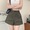 Pantalones cortos de trabajo negros de pierna ancha para mujer, de verano, finos, pequeños, informales, de longitud media, holgados, con forma de A, de 5 puntos, deportivos