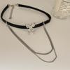 Collar de mariposa de cuero negro para mujer, correa para el cuello, dulce y genial collar con borlas, nuevo y popular accesorio punk para el cuello 2023