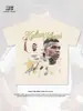 Nueva camiseta retro estilo americano de Mbappé con estampado de firma en fuente dorada, camiseta informal de algodón pesado de manga corta de moda