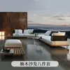 Sofá Nórdico para Exteriores, Muebles de Ratán de Madera Maciza, Balcón Exterior de Hotel, Sala de Estar, Combinación de Sofá y Silla de Ratán para Ocio en el Patio