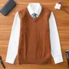 Chaleco de lana 100% para hombre de otoño e invierno, cuello en V, talla grande, chaleco de punto formal tipo pullover, chaleco casual sin mangas para hombres jóvenes y de mediana edad