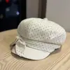 Novo chapéu octogonal versátil estilo coreano com laço de bolinhas para mulheres, boina de moda retrô para primavera e outono, boné de jornaleiro que afina o rosto