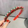 2025 Nova Faixa de Cabelo de Natal Vermelha e Verde Feminina Casual com Sino e Contas Acessórios de Cabelo para Festas Adereços de Celebridade da Internet