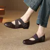 Zapatos Planos de Ballet Suaves de Piel de Oveja Estilo Retro Artístico Punta Redonda Cruzados Tacón Bajo Bajo Zapatos para Mujer