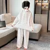 [Algodão de Alta Qualidade Imitado] Pijama Listrado Novo para Bebê Outono e Inverno, Conjuntos de Roupa de Casa para Crianças, Calças de Manga Longa para Meninos