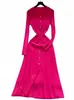 Vestido largo de punto simple transfronterizo de Amazon para mujer, otoño, cuello solapa, corte ajustado, elegante, para mujer madura, vestido largo