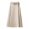 Traje Falda Mujer Largo Medio 2024 Verano Nuevo Estilo Cubre Caderas Aspecto Adelgazante Cintura Alta Falda A-Line con Vuelo Grande