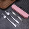 Rosto Sorridente Chengxi Palitos Descartáveis Conjunto Portátil Palitos de Viagem Caixa de Armazenamento Talheres de Aço Inoxidável de Grau Alimentício