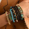 Pulseras Apilables de Múltiples Capas con Pedrería, Plumas y Turquesa, Verano Transfronterizo Europeo y Americano, Pulseras y Joyería Versátiles Personalizadas Retro