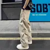 Calça casual estilo americano, moderna, amassada, de perna reta, para homens e mulheres, fina de verão, corte solto, para atividades ao ar livre, secagem rápida, uniforme de trabalho, calça paraquedista
