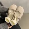 Primeiro Encontro Sapatos de Pelo Fairy Chic para Mulheres, Nova Coleção de Noite Estilo Francês Outono/Inverno, Sapatilhas Mary Jane com Forro de Lã, Sapatos Planos de Algodão