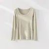 Dropshipping Nueva Camiseta de Manga Larga Lisa de Cuello Redondo Ajustada para Mujer, Ropa Interior que se Puede Usar por Fuera y Adelgazante