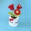 Planta Artificial de Girasol y Lirio del Valle Tejida a Mano Acabada Muñeco de Conejo Creativo Planta de Lana Tejida Maceta