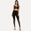 Amazon desejo Europa e Estados Unidos transfronteiriço novo sexy vazado renda costura esportivo yoga leggings feminino
