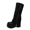 Botas longas femininas de sola grossa para aumentar a altura, novo estilo primavera e outono 2026, botas de cano largo over-the-knee, estilosas para pessoas baixinhas