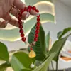 Pulsera de Ágata Roja Natural para Mujer, Pulsera con Colgante de Loto de Calcedonia Estilo Étnico Vintage, Pulsera de Cuentas de Moda, Buena Suerte y Prosperidad