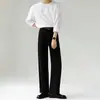 Pantalones de traje de drapado estilo Hong Kong para hombre, rectos, sin planchar, holgados, muy pantalones, negros, pierna ancha, pantalones de barrer, cintura elástica