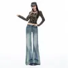 Jeans Flares Juvenil Laranja # Texturizado, lavado e com aspecto desgastado, para mulheres, elástico, modelagem slim, calças boca de sino modernas e versáteis