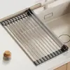 Rack Drenador Dobrável para Pia de Aço Inoxidável Rack de Armazenamento de Cozinha Rack Filtro para Frutas e Verduras Novo Rack de Armazenamento para Tigelas Pratos Louças de Bancada
