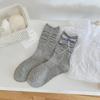 Calcetines de Punto a Cuadros con Lazo para Mujer Estilo Ballet Coreano Calcetines de Media Pantorrilla Versátiles Plisados Borde Enrollado Slouch Calcetines Sin Costuras