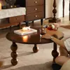 Mesa de Centro Preta Redonda de Madeira Maciça Retro Francesa Wabi-Sabi para Casa Pequena Sala de Estar Lateral de Sofá Mesa Baixa Escrivaninha Minimalista