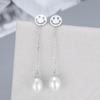 Pendientes largos de plata de ley S925 con forma de perla, estilo japonés y coreano, con forma de sonrisa, con borlas, elegantes y sencillos, para mujer.