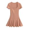 Vestido de Manga Corta Plisado con Cuello Cuadrado Estilo Spice Girl para Mujer, Verano, Cintura Ceñida, Falda Tutú de Línea A, Mono Corto Ajustado de Ballet