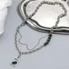 Diseño Nicho Hip-Hop Marca de Moda Unisex Cadena Doble Clavícula Acero de Titanio Collar con Costuras de Esmeralda para Otoño e Invierno