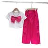 Conjunto de Verão para Meninas 2025 Novo Estilo Calça Cargo da Moda para Meninas Moda de Verão para Crianças Conjunto de Duas Peças da Moda