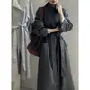 Gabardina Vintage de Solapa de Botón Único de Longitud Media Beishan Tongshu para Mujer, Corte Holgado con Cinturón, Abrigo de Otoño 82598