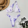 Maiô de Biquíni Cortado Europeu e Americano para Exportação Feminino Sexy de Um Ombro Cor Sólida Bikini Bikini Atravessando Fronteiras Amazon Maiô
