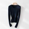 Camisa Básica de Malha Macia e Ajustada para Mulheres, Novo Estilo de Início de Outono, Elegante e Emagrecimento, Fina e com Toque de Alta Qualidade, Blusa de Manga Longa Levemente Transparente