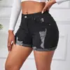 6681 # Novo Shorts Jeans Europeu e Americano Sexy de Cintura Alta Rasgado Alta Elasticidade Feminino Tamanho Plus Hot