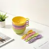 Juego de 10 tazones redondos de plástico de grado alimenticio para uso doméstico, disponibles en varios tamaños, tazones coloridos para niños con asas y cucharas